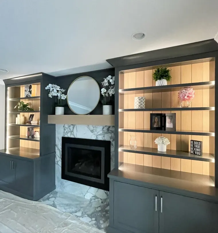 Custom fireplace surround cabinetry by Heard Woodworking — project 7
